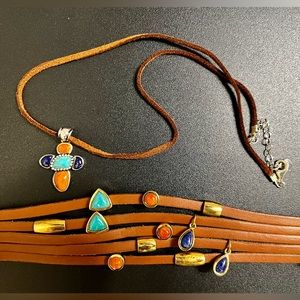 Studio Barse Multi Gemstone Cross & Bracelet